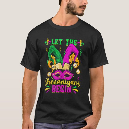Let The Shenanigans Begin Jester Mardi Gras Carniv Tシャツ (正面)