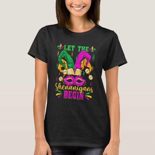 Let The Shenanigans Begin Jester Mardi Gras Carniv Tシャツ (正面)