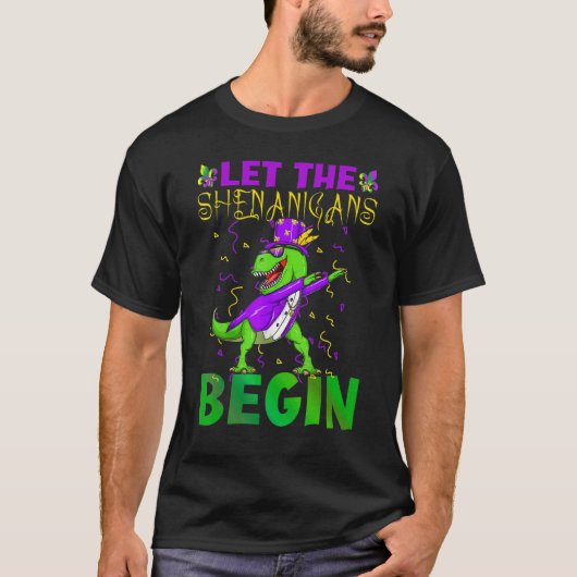 Let The Shenanigans Begin Mardi Gras Dinosaur Kids Tシャツ (正面)