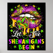 Let The Shenanigans Begin Mardi Gras Lips Girl Wom ポスター (正面)