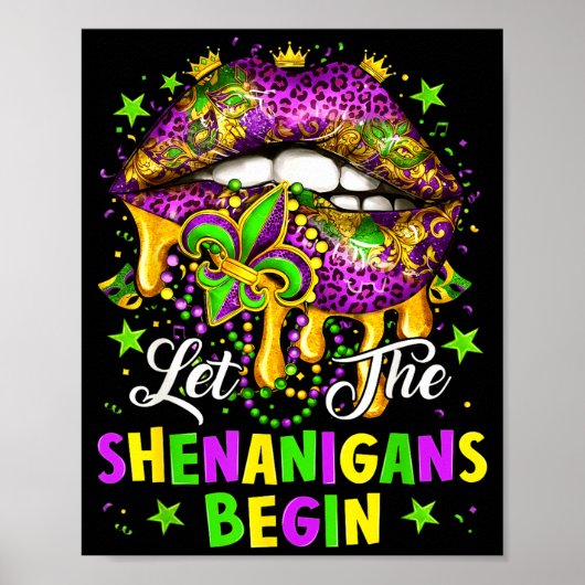 Let The Shenanigans Begin Mardi Gras Lips Girl Wom ポスター (正面)