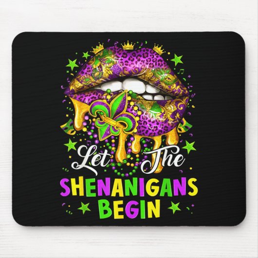 Let The Shenanigans Begin Mardi Gras Lips Girl Wom マウスパッド (正面)
