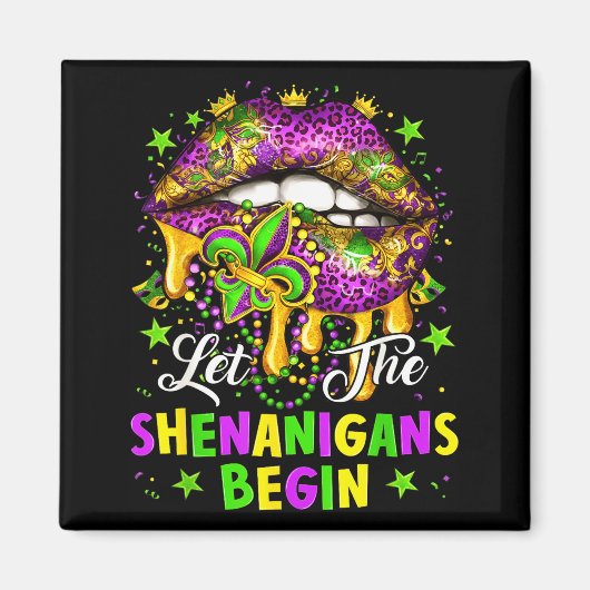 Let The Shenanigans Begin Mardi Gras Lips Girl Wom マグネット (正面)