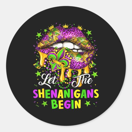 Let The Shenanigans Begin Mardi Gras Lips Girl Wom ラウンドシール (正面)