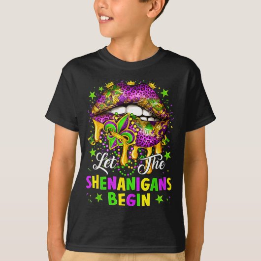 Let The Shenanigans Begin Mardi Gras Lips Girl Wom Tシャツ (正面)