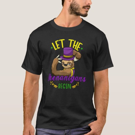 Let The Shenanigans Begin Mardi Gras Sloth Tシャツ (正面)