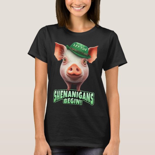Let The Shenanigans Begin Piggy Leprechaun St Patr Tシャツ (正面)