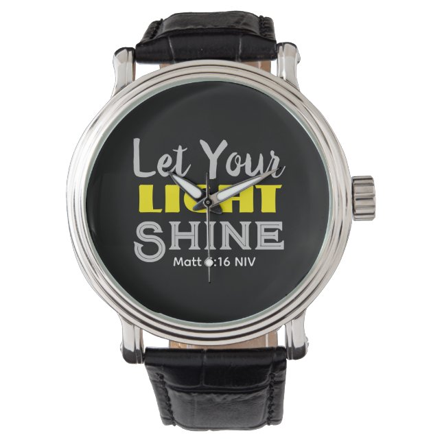 Let Your Light Shine Bible Verse Black and Yellow 腕時計 (正面)