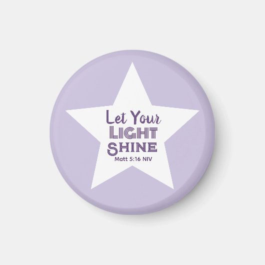 Let Your Light Shine Bible Verse White Star Purple マグネット (正面)