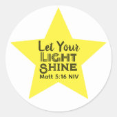 Let Your Light Shine Bible Verse Yellow Star ラウンドシール (正面)