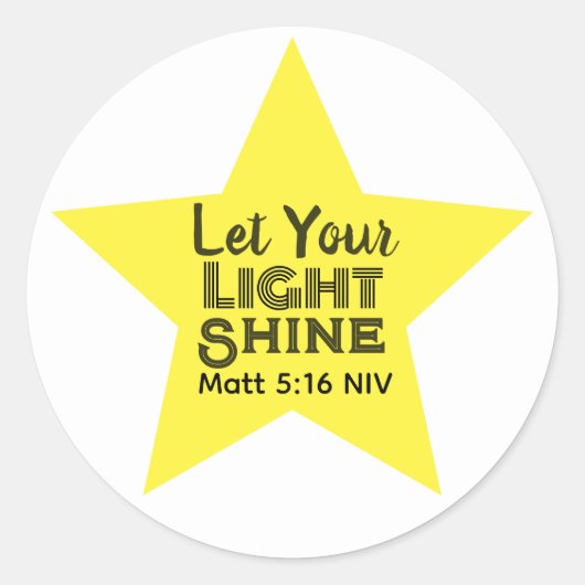 Let Your Light Shine Bible Verse Yellow Star ラウンドシール (正面)