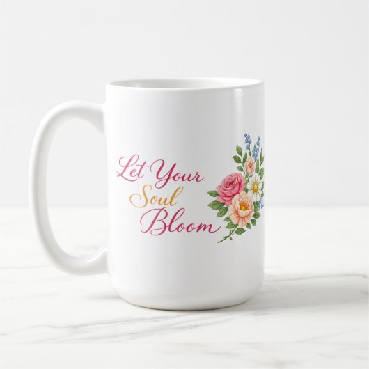 Let Your Soul Bloom – Minimalist White Inspiration コーヒーマグカップ (左)