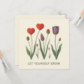Let Yourself Grow Floral Heart Tulips Art カード (正面/裏面インサイチュ)