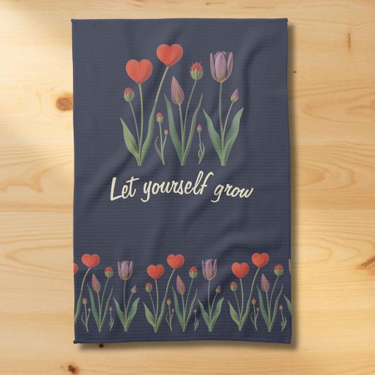 Let Yourself Grow Floral Heart Tulips Art キッチンタオル