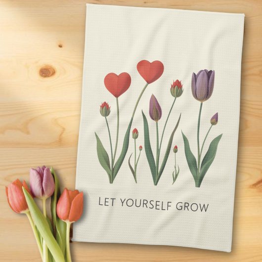Let Yourself Grow Floral Heart Tulips Art キッチンタオル