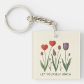 Let Yourself Grow Floral Heart Tulips Art キーホルダー (正面)