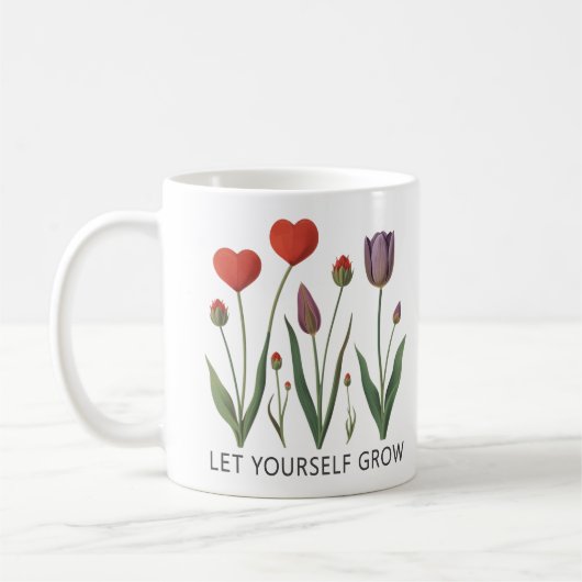 Let Yourself Grow Floral Heart Tulips Art コーヒーマグカップ (左)