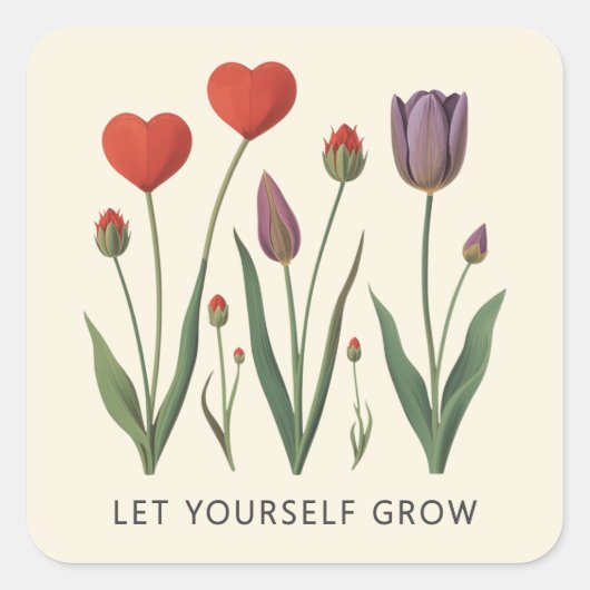 Let Yourself Grow Floral Heart Tulips Art スクエアシール (正面)