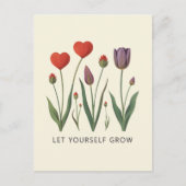 Let Yourself Grow Floral Heart Tulips Art ポストカード (正面)