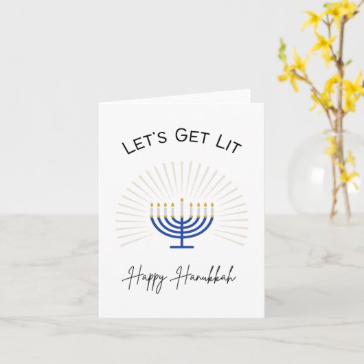 Let'Get Lit - Happy Hanukkah - Pun カード (黄色い花)