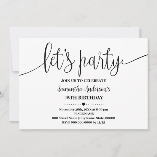 Letsパーティーミニマリストあらゆる年齢誕生日 招待状 (正面)