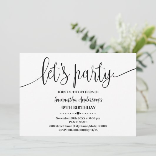 Letsパーティーミニマリストあらゆる年齢誕生日 招待状 (スタンド正面)