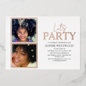 Letsパーティー | 2フォト誕生日パーティー 箔招待状 (正面)