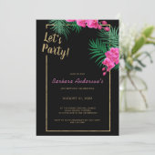 Let's パーティーブラック金ゴールドトロピカル40th誕生日 招待状 (スタンド正面)