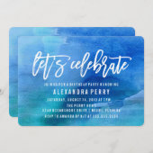 Let's 祝 Birthday Party |水色（青） 招待状 (正面/裏面)