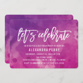 Let's 祝 Birthday Party |紫色の水彩 招待状 (正面/裏面)