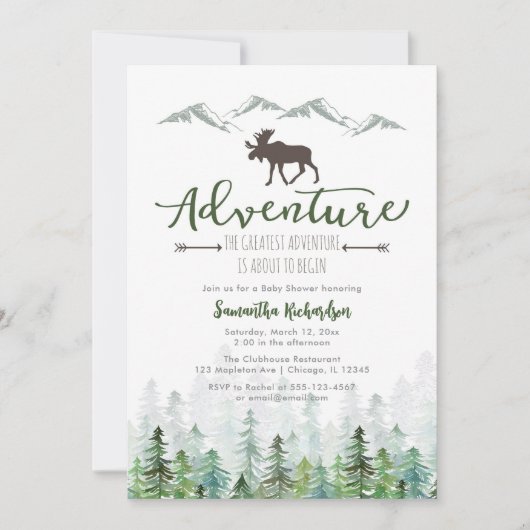 Let's Adventure Begin Forest Baby Shower 招待状 (正面)