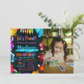 Let's Art 絵を描 Birthday Party黒い写真 招待状 (スタンド正面)