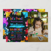 Let's Art 絵を描 Birthday Party黒い写真 招待状 (正面/裏面)
