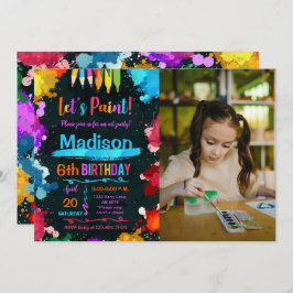 Let's Art 絵を描 Birthday Party黒い写真 招待状