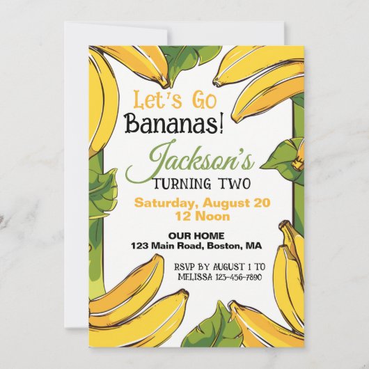 Let's Bananas Any Age Birthday Party 招待状 (正面)