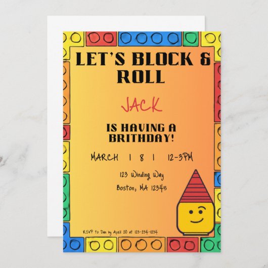 Let's Block & Roll Birthday invitation 招待状 (正面/裏面)
