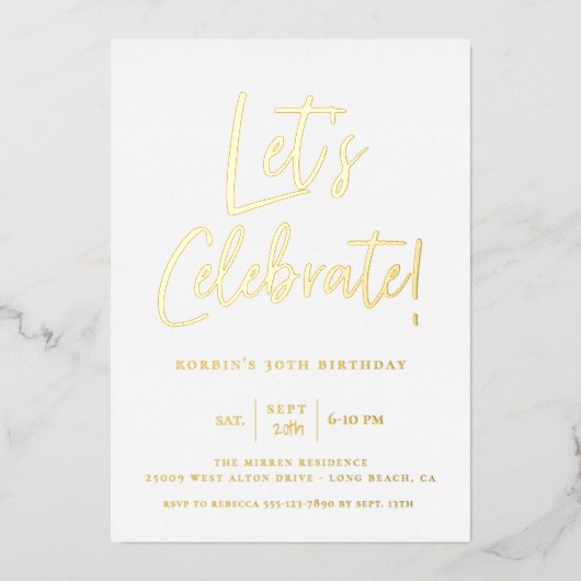 Let's Blue祝 Scriptモダン誕生日 箔招待状 (正面)