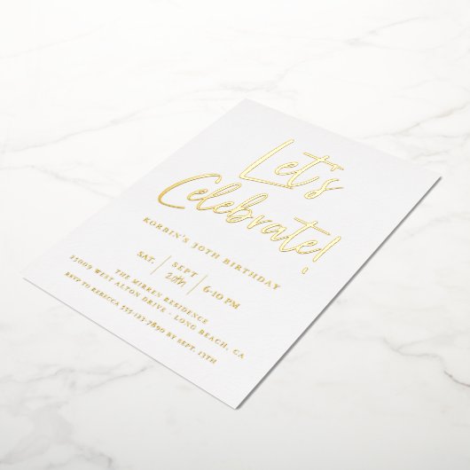 Let's Blue祝 Scriptモダン誕生日 箔招待状 (回転した状態)