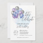 Let's Blue 祝 Purple Gray Balloons誕生日 招待状 (正面)