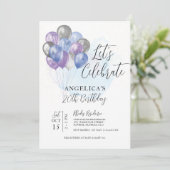 Let's Blue 祝 Purple Gray Balloons誕生日 招待状 (スタンド正面)