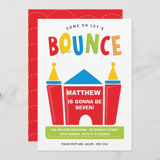 Let's Bounce Birthday Party Invitation 招待状 (正面/裏面)