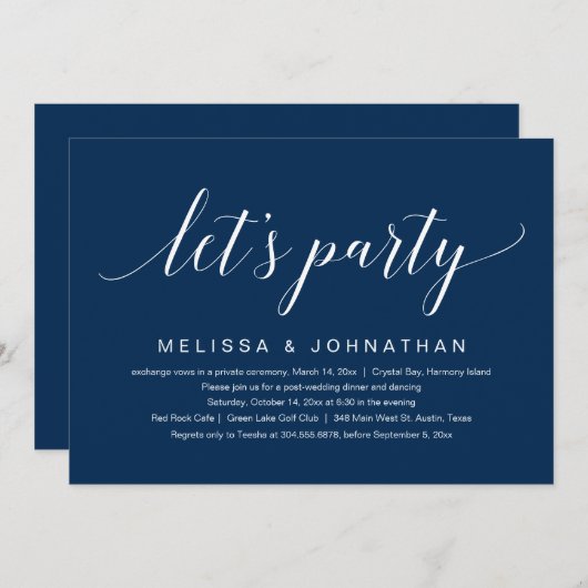 Let's Celebrate, Elopement Party Wedding Bash 招待状 (正面/裏面)