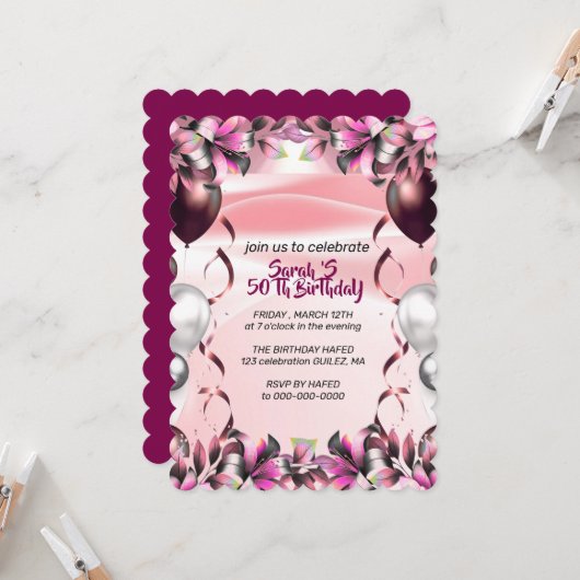 Let's Celebrate Invitation Template, Editable Surp 招待状 (正面/裏面インサイチュ)
