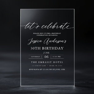 Let's Celebrate Minimalist Script 30歳の誕生日 アクリル招待状
