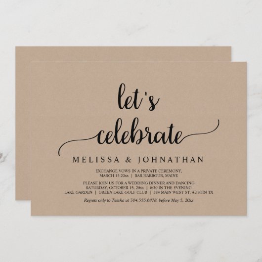 Let's Celebrate, Rustic Wedding Elopement Party 招待状 (正面/裏面)