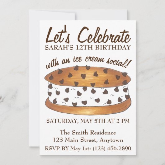 Let's Chipwichアイス祝クリームソーシャル誕生日 招待状 (正面)