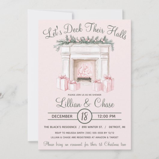 Let's Deck Their Halls, Holiday Bridal Shower 招待状 (正面)