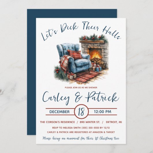 Let's Deck Their Halls, Holiday Bridal Shower 招待状 (正面/裏面)