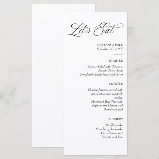 Let's Eat Elegant minimal menu black and white メニュー (正面/裏面)