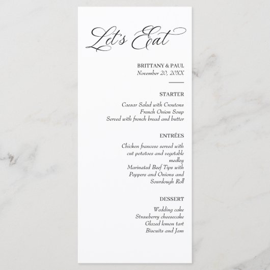 Let's Eat Elegant minimal menu black and white メニュー (正面)